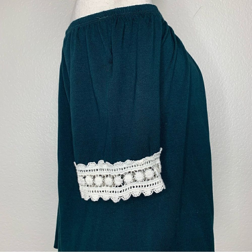 Rainbow & Cupcakes Green Crochet Trim Off Shoulder Top, Sz Small - Picture 8 of 12